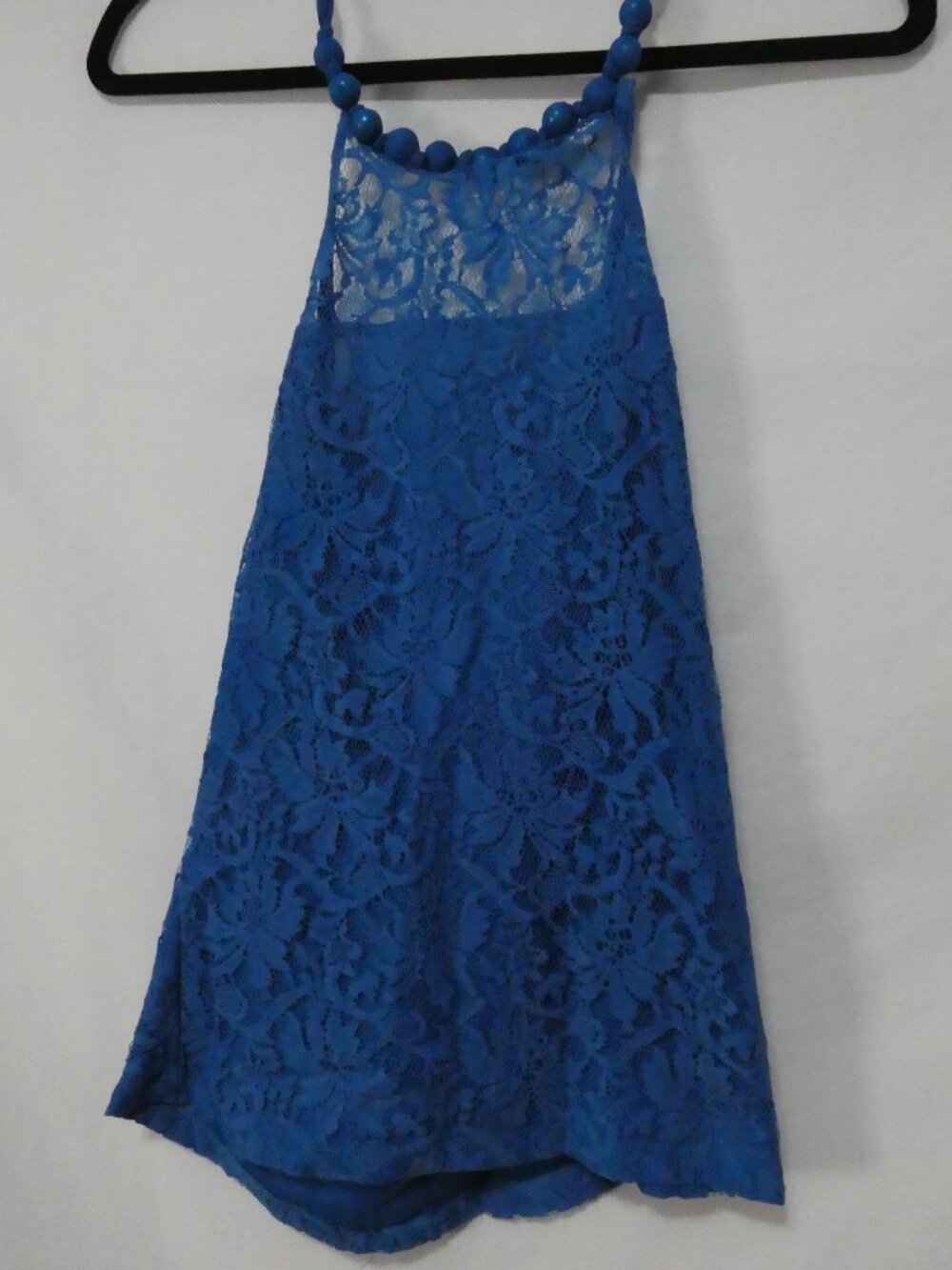 LATIN QUARTERS Royal Blue Bead and Floral Lace Halter Top - Size Small